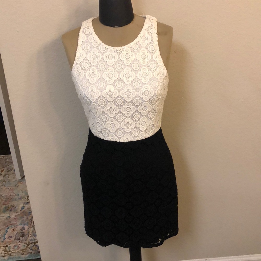 Eyelet black and white dress